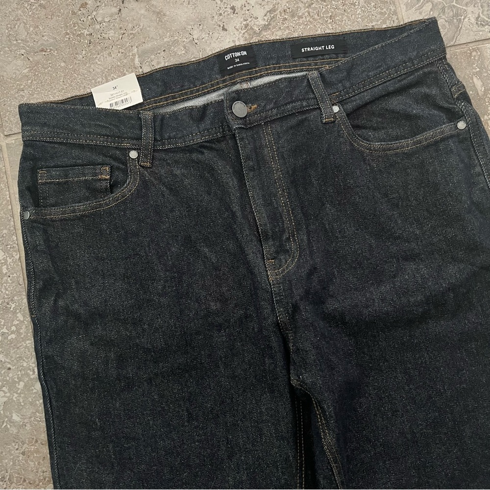 NWT Cotton On Beckley Straight Leg Jeans, Rinsed Indigo, Size 34 New w/Tag - Picture 4 of 9